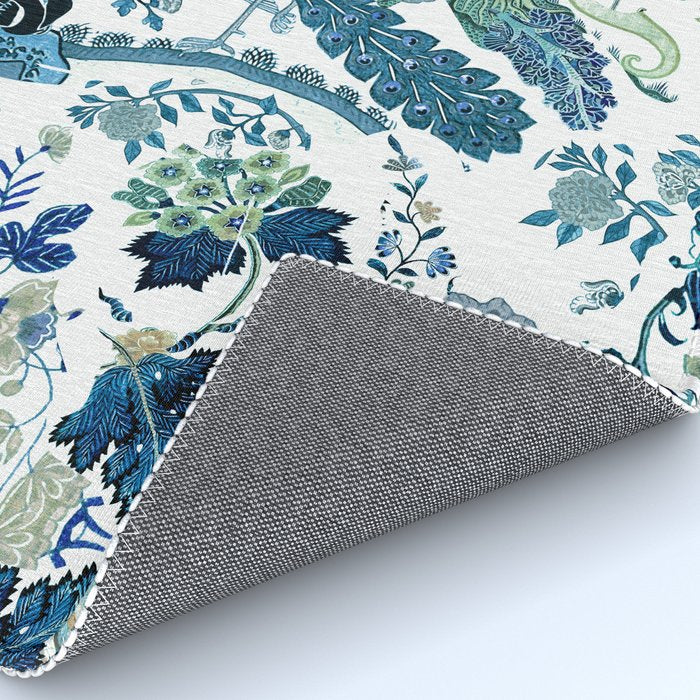 Blue vintage chinoiserie flora Rug Gallery Image 4