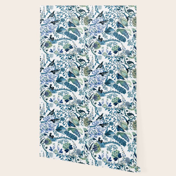 Blue vintage chinoiserie flora Wallpaper Gallery Image 2