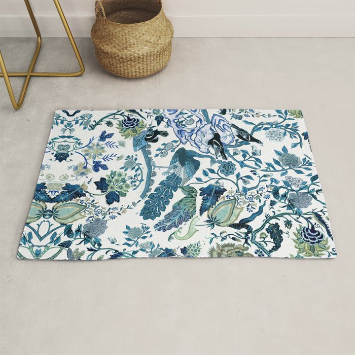Blue vintage chinoiserie flora Rug Gallery Image 1