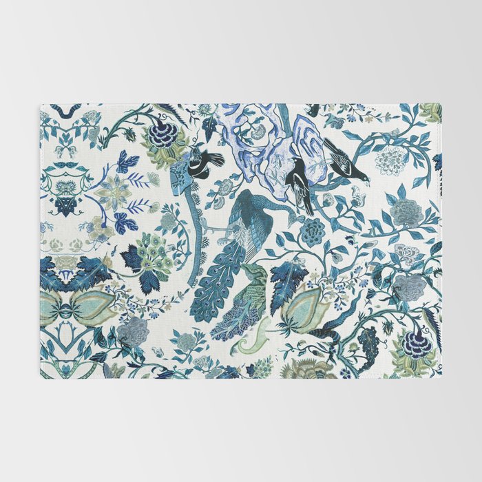 Blue vintage chinoiserie flora Rug Gallery Image 2