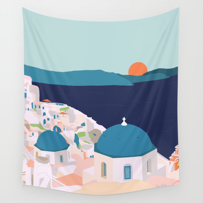 Santorini Greece Wall Tapestry Gallery Image 4