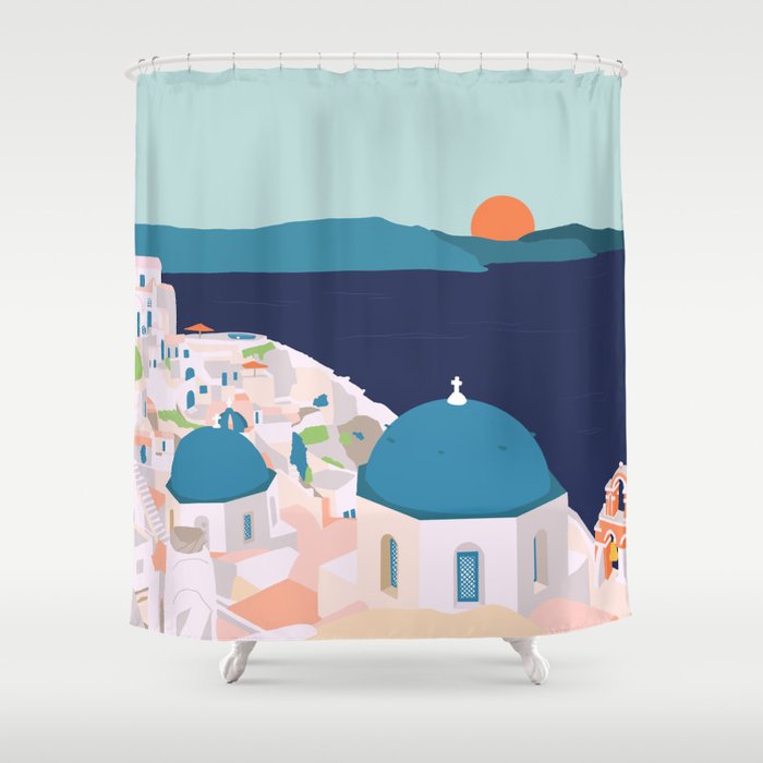 Santorini Greece Shower Curtain Gallery Image 1