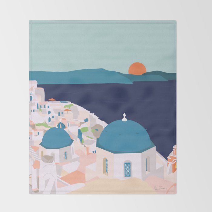 Santorini Greece Throw Blanket Gallery Image 2