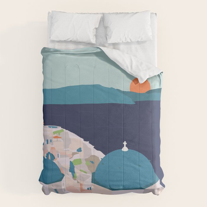 Santorini Greece Comforter Gallery Image 6
