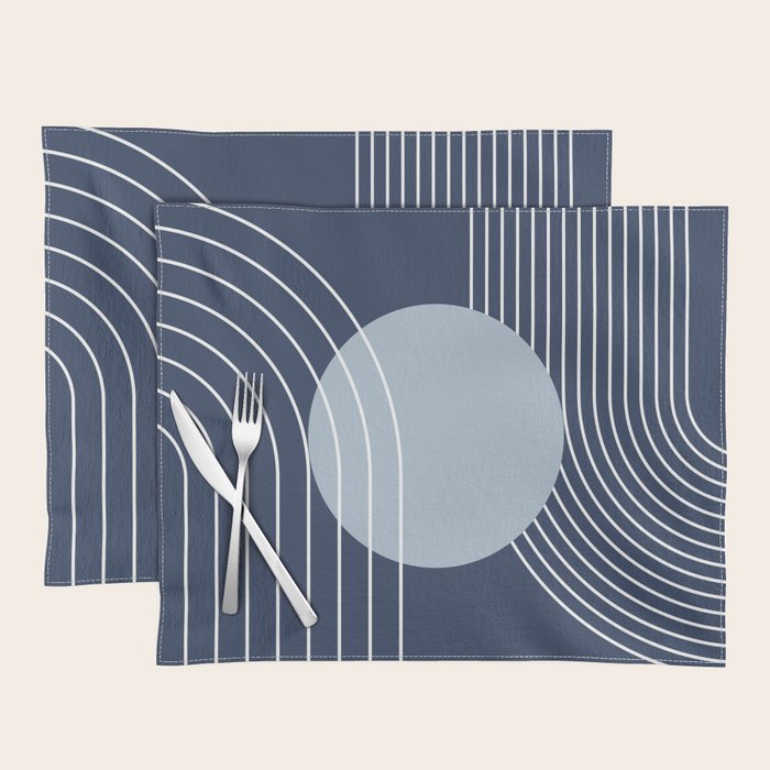 Geometric Lines in night Blue 10 (Rainbow and Sun Abstract) Placemat Gallery Image 1