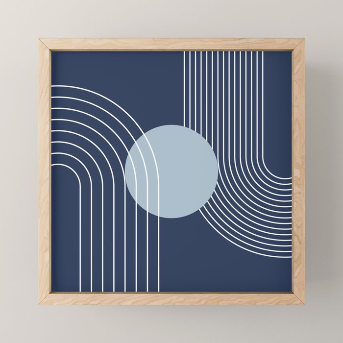 Geometric Lines in night Blue 10 (Rainbow and Sun Abstract) Mini Art Print Gallery Image 1