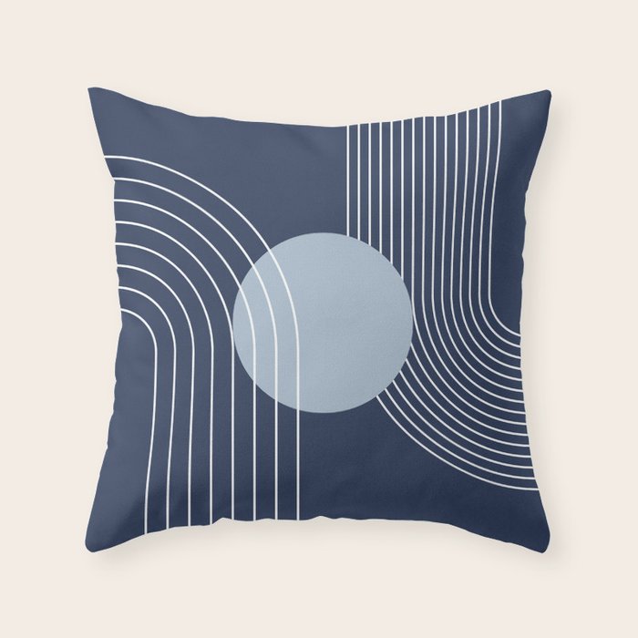 Geometric Lines in night Blue 10 (Rainbow and Sun Abstract) Throw Pillow Gallery Image 1