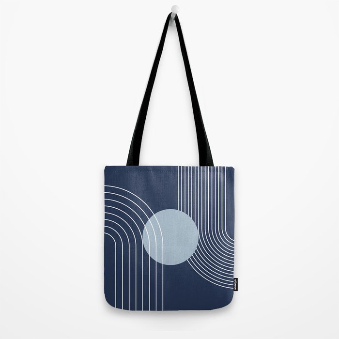 Geometric Lines in night Blue 10 (Rainbow and Sun Abstract) Tote Bag Gallery Image 2