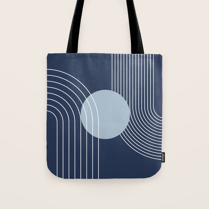 Geometric Lines in night Blue 10 (Rainbow and Sun Abstract) Tote Bag Gallery Image 1