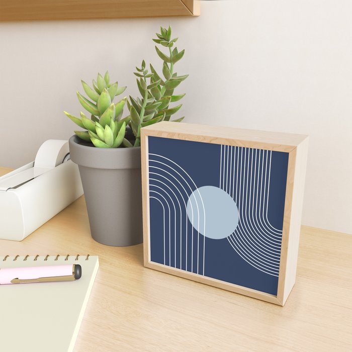 Geometric Lines in night Blue 10 (Rainbow and Sun Abstract) Mini Art Print Gallery Image 2