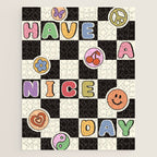 Have A Nice Day. Y2k Stickers, Black & White Checker Jigsaw Puzzle Gallery Image 1