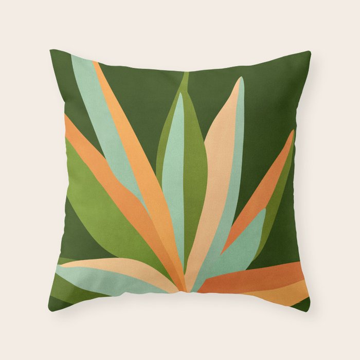Colorful Agave Painted Cactus Illustration Throw Pillow Gallery Image 6