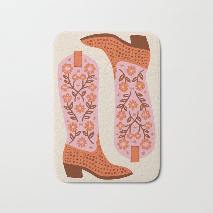 Cowgirl Boots - Pink and Orange Bath Mat Gallery Image 1
