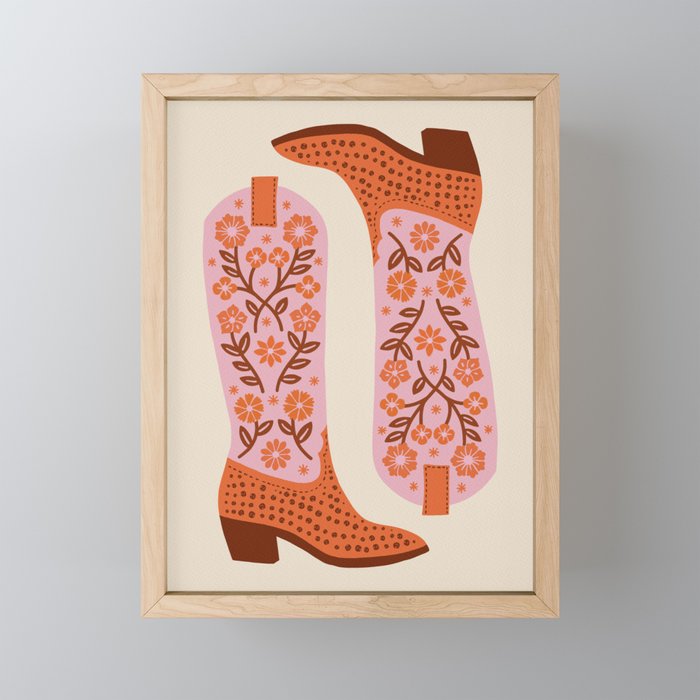 Cowgirl Boots - Pink and Orange Mini Art Print Gallery Image 1