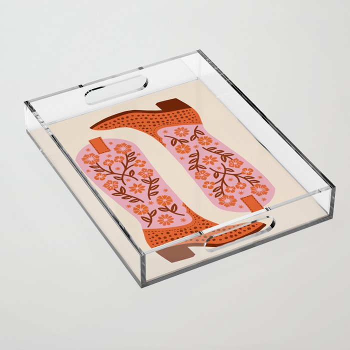 Cowgirl Boots - Pink and Orange Acrylic Tray Gallery Image 1