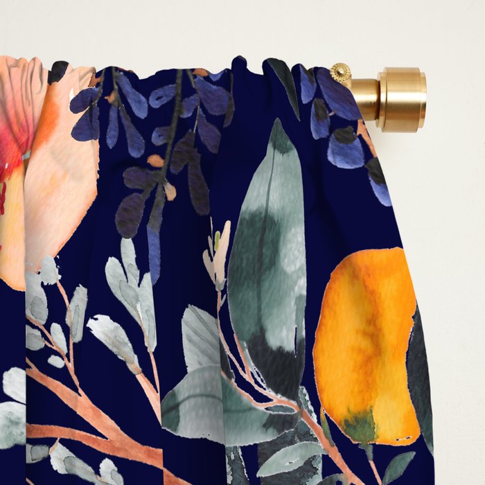 Navy Floral Window Curtain Gallery Image 2