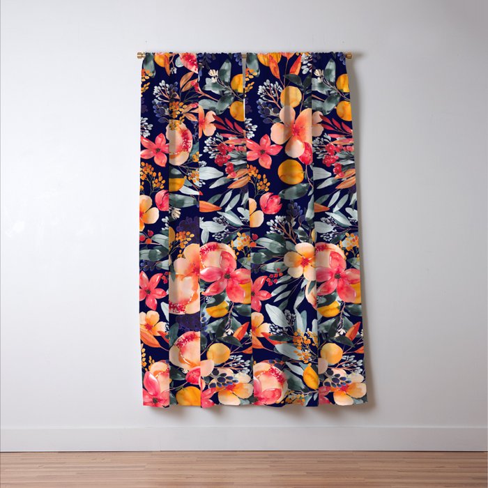 Navy Floral Window Curtain Gallery Image 3