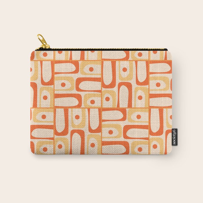 Mid Century Modern Piquet Abstract Multi Tiled Geometric Pattern Orange Tangerine Carry All Pouch Gallery Image 1
