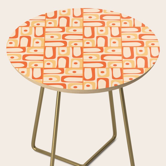 Mid Century Modern Piquet Abstract Multi Tiled Geometric Pattern Orange Tangerine Side Table Gallery Image 2