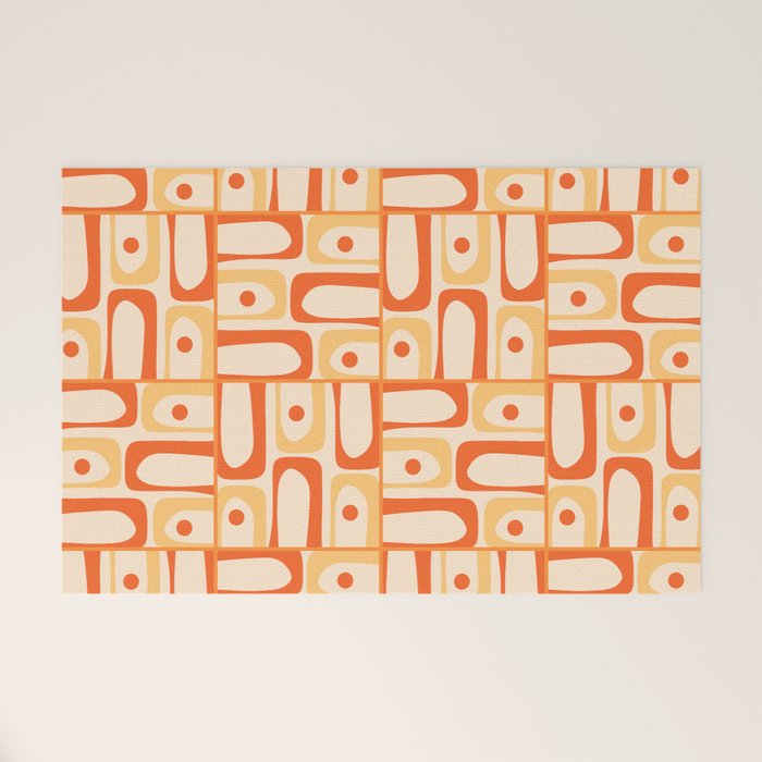 Mid Century Modern Piquet Abstract Multi Tiled Geometric Pattern Orange Tangerine Welcome Mat Gallery Image 1