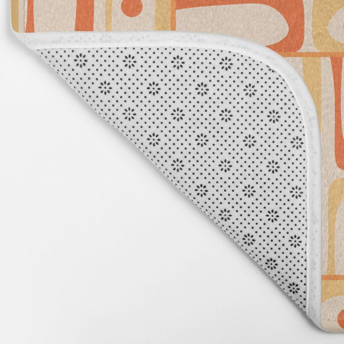 Mid Century Modern Piquet Abstract Multi Tiled Geometric Pattern Orange Tangerine Bath Mat Gallery Image 2