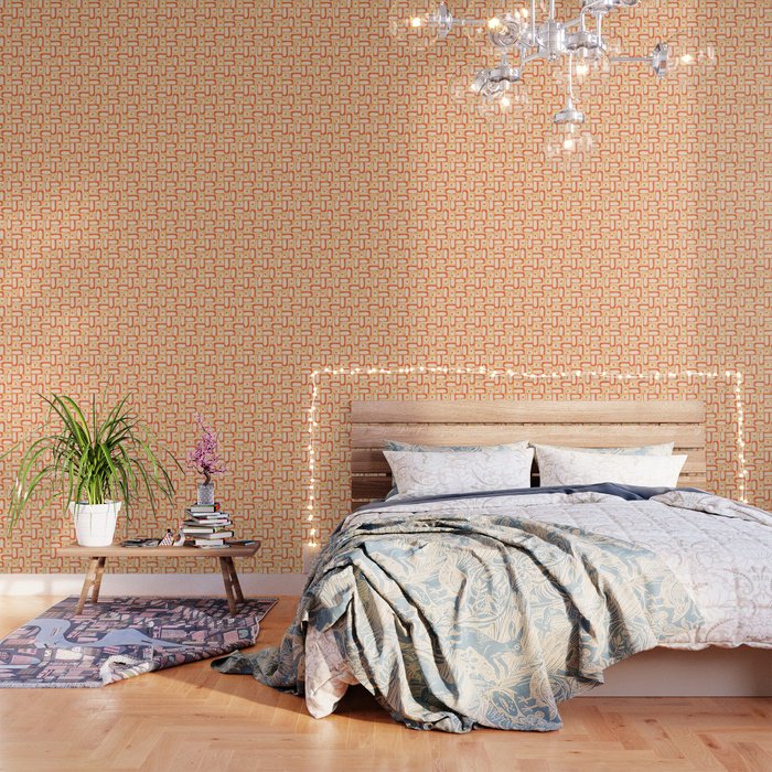 Mid Century Modern Piquet Abstract Multi Tiled Geometric Pattern Orange Tangerine Wallpaper Gallery Image 3