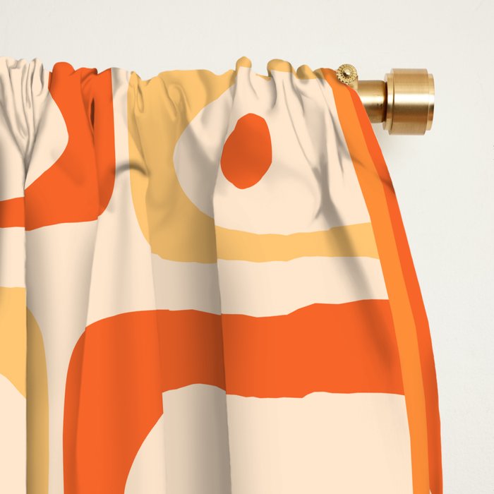 Mid Century Modern Piquet Abstract Multi Tiled Geometric Pattern Orange Tangerine Window Curtain Gallery Image 2
