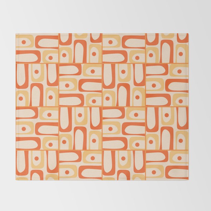 Mid Century Modern Piquet Abstract Multi Tiled Geometric Pattern Orange Tangerine Throw Blanket Gallery Image 2