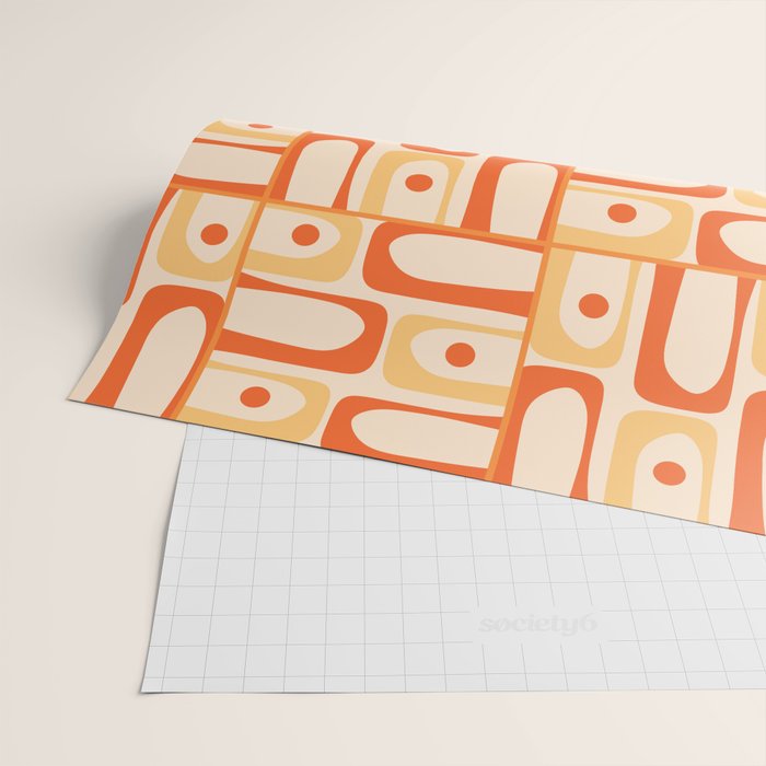 Mid Century Modern Piquet Abstract Multi Tiled Geometric Pattern Orange Tangerine Wrapping Paper Gallery Image 2