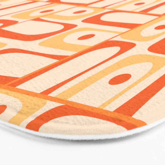 Mid Century Modern Piquet Abstract Multi Tiled Geometric Pattern Orange Tangerine Bath Mat Gallery Image 3