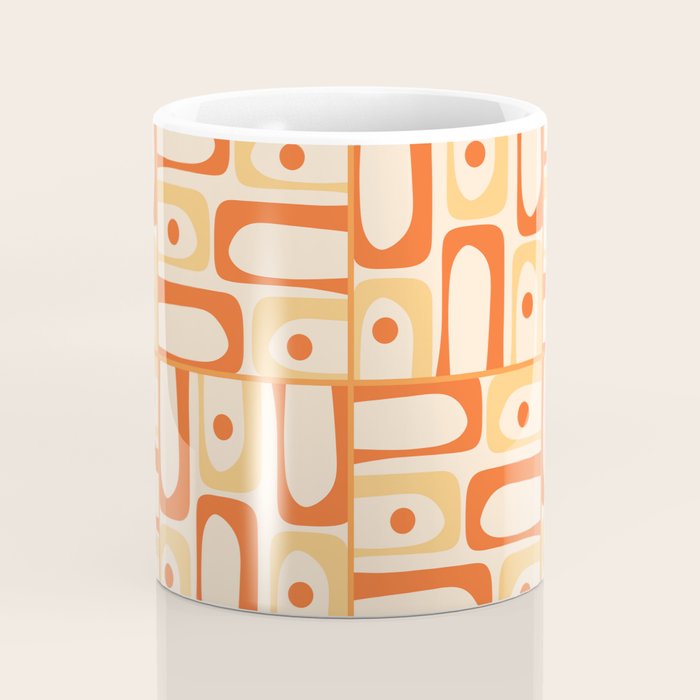 Mid Century Modern Piquet Abstract Multi Tiled Geometric Pattern Orange Tangerine Coffee Mug Gallery Image 4