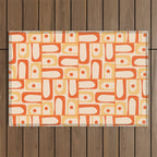 Mid Century Modern Piquet Abstract Multi Tiled Geometric Pattern Orange Tangerine Outdoor Rug Gallery Image 1