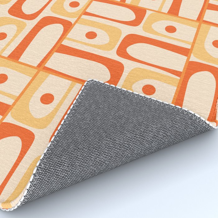 Mid Century Modern Piquet Abstract Multi Tiled Geometric Pattern Orange Tangerine Rug Gallery Image 4
