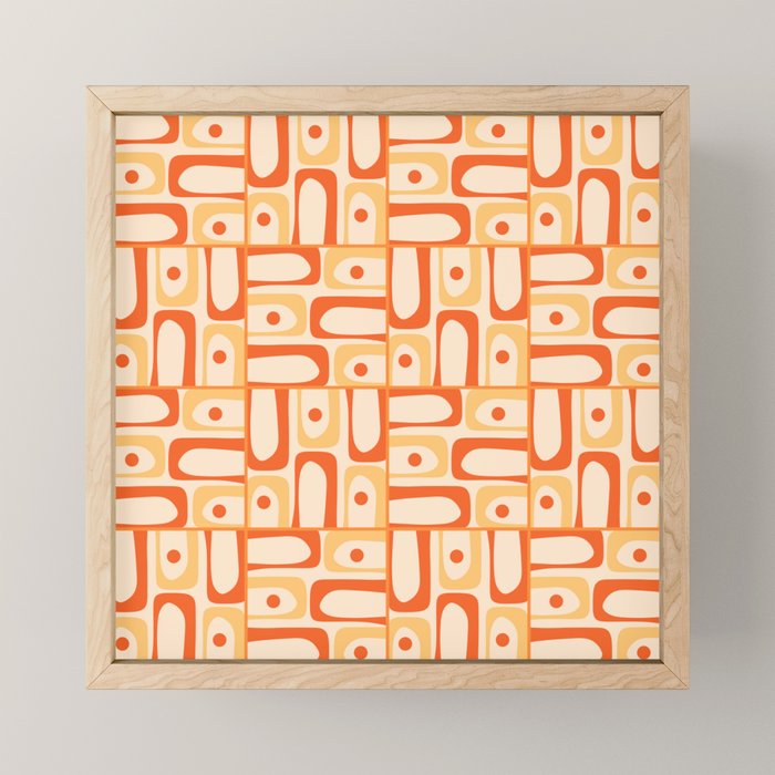 Mid Century Modern Piquet Abstract Multi Tiled Geometric Pattern Orange Tangerine Mini Art Print Gallery Image 1