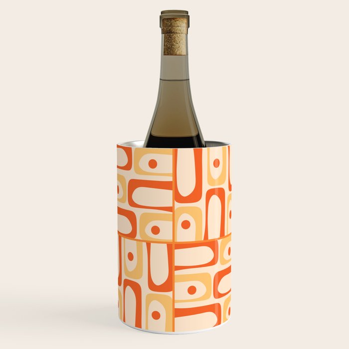 Mid Century Modern Piquet Abstract Multi Tiled Geometric Pattern Orange Tangerine Wine Chiller Gallery Image 1
