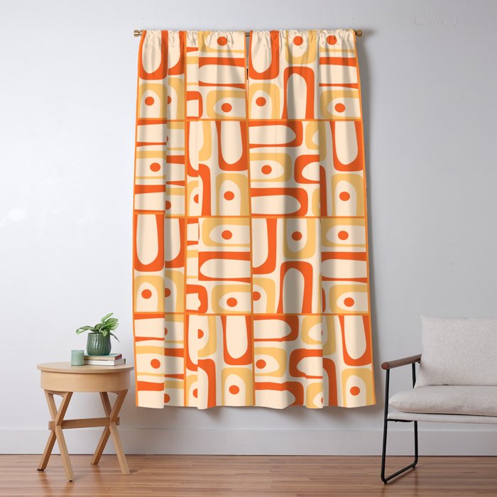 Mid Century Modern Piquet Abstract Multi Tiled Geometric Pattern Orange Tangerine Window Curtain Gallery Image 5