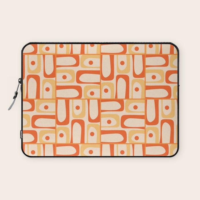 Mid Century Modern Piquet Abstract Multi Tiled Geometric Pattern Orange Tangerine Laptop Sleeve Gallery Image 1