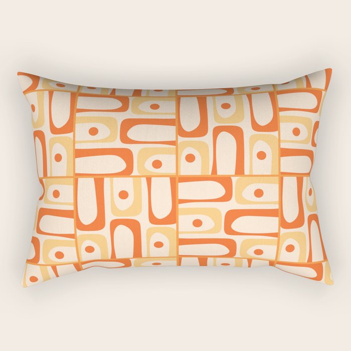 Mid Century Modern Piquet Abstract Multi Tiled Geometric Pattern Orange Tangerine Rectangular Pillow Gallery Image 2