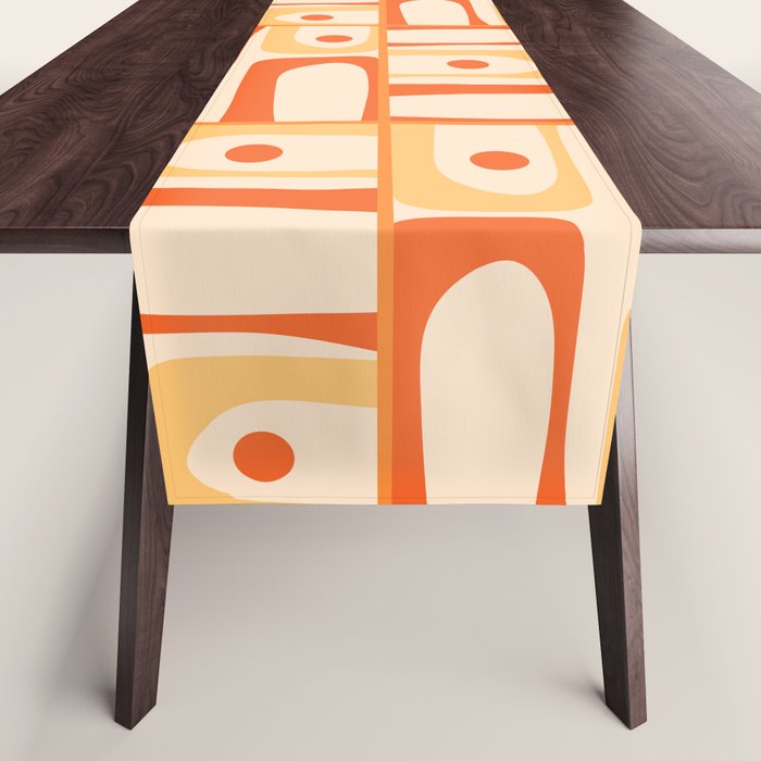 Mid Century Modern Piquet Abstract Multi Tiled Geometric Pattern Orange Tangerine Table Runner Gallery Image 1