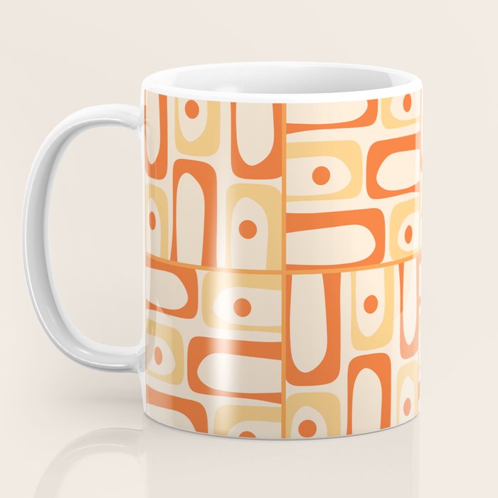 Mid Century Modern Piquet Abstract Multi Tiled Geometric Pattern Orange Tangerine Coffee Mug Gallery Image 3