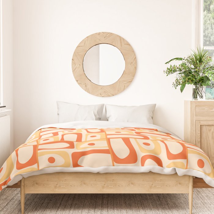 Mid Century Modern Piquet Abstract Multi Tiled Geometric Pattern Orange Tangerine Duvet Cover Gallery Image 3