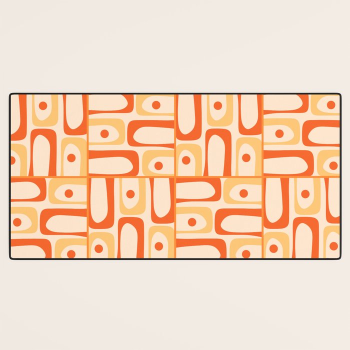Mid Century Modern Piquet Abstract Multi Tiled Geometric Pattern Orange Tangerine Desk Mat Gallery Image 3