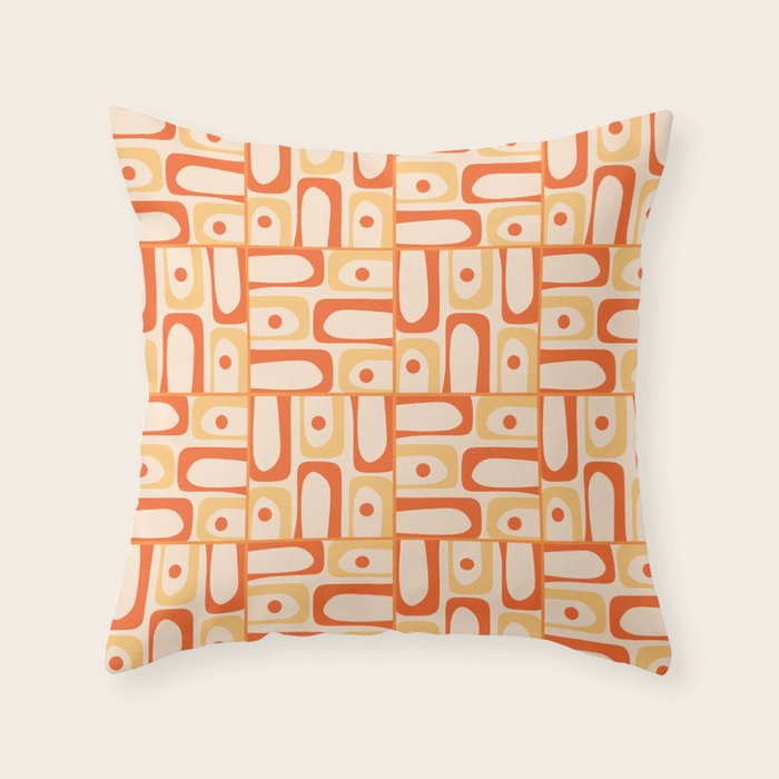 Mid Century Modern Piquet Abstract Multi Tiled Geometric Pattern Orange Tangerine Throw Pillow Gallery Image 1