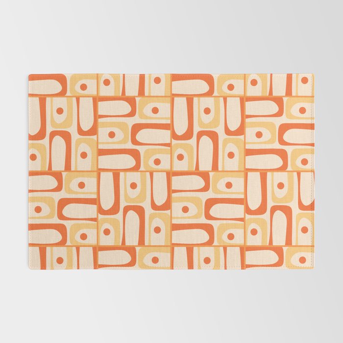 Mid Century Modern Piquet Abstract Multi Tiled Geometric Pattern Orange Tangerine Rug Gallery Image 2