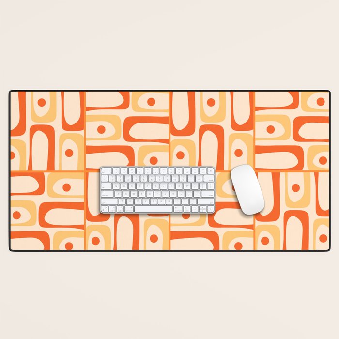 Mid Century Modern Piquet Abstract Multi Tiled Geometric Pattern Orange Tangerine Desk Mat Gallery Image 1