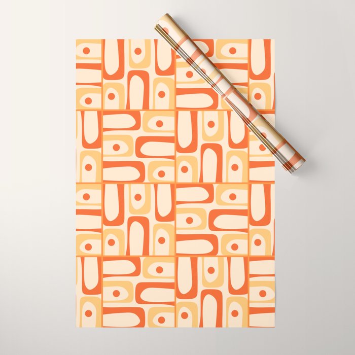 Mid Century Modern Piquet Abstract Multi Tiled Geometric Pattern Orange Tangerine Wrapping Paper Gallery Image 1