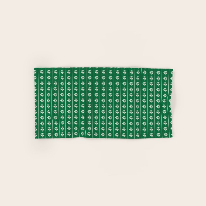 Emerald Green Vintage Cottage Flowers and Stripes Pattern Bath Towel Gallery Image 1