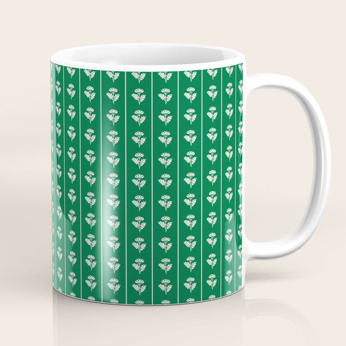 Emerald Green Vintage Cottage Flowers and Stripes Pattern Coffee Mug Gallery Image 1