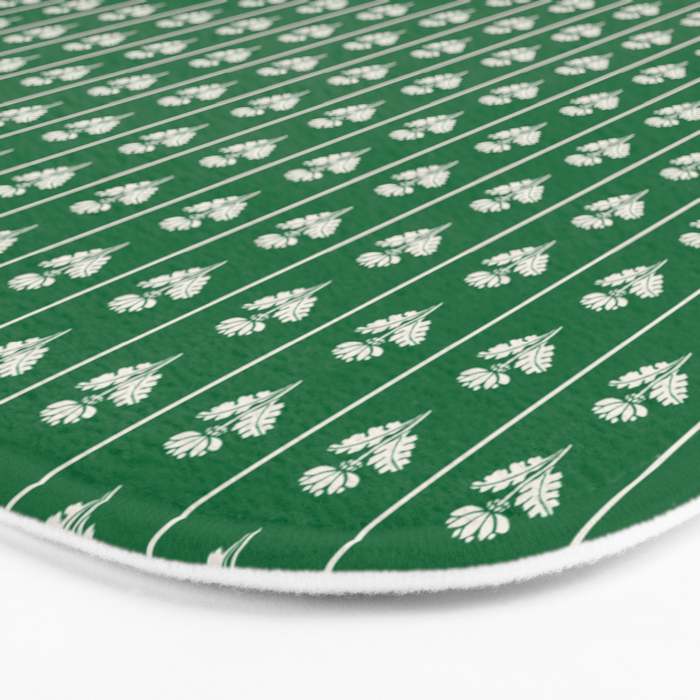 Emerald Green Vintage Cottage Flowers and Stripes Pattern Bath Mat Gallery Image 3