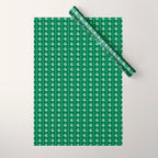 Emerald Green Vintage Cottage Flowers and Stripes Pattern Wrapping Paper Gallery Image 1